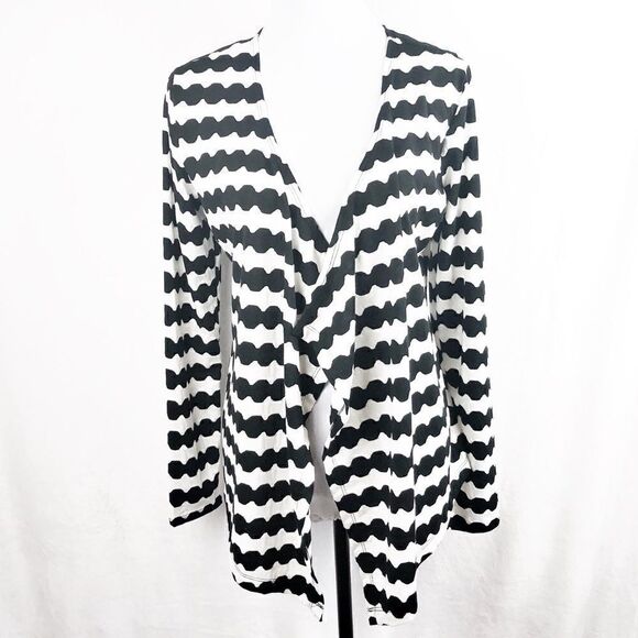 Karen Brooks Cardigan Waterfall Open Front Black White Striped Long Sleeve Small - Picture 1 of 7